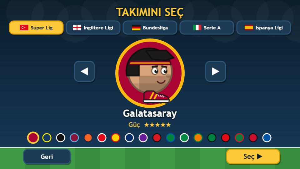 Takım seçimi: 5 lig, 96 takım